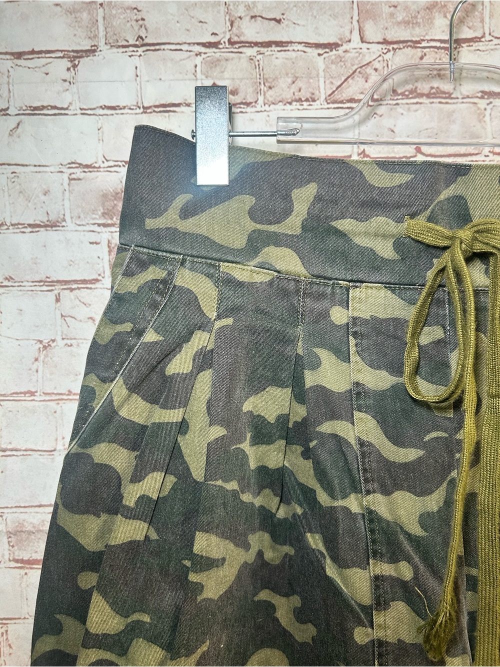 Blue Velvet Camo Wide Leg Boho Palazzo Drawstring Utility Cargo Pants Sz Large - Picture 4 of 7